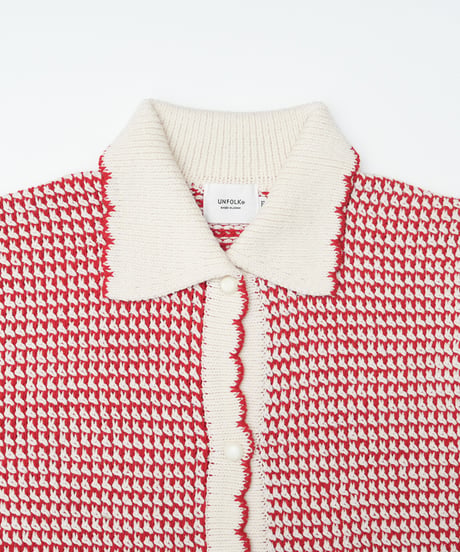 【先行予約】#-101 5G Twisted cable scallop knit cardigan (Red)