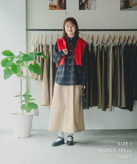 【先行予約】#-90 2way detachable collar wool mix check shirt (Navy)