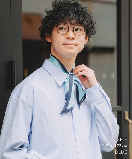 #-74 Hand print silk scarf (Blue)