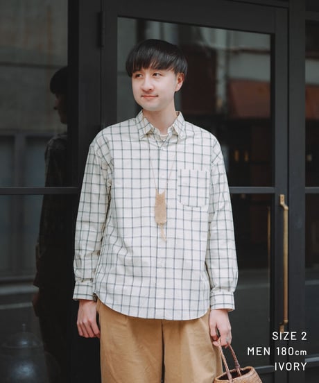 【先行予約】#-42 2way detachable collar windowpane check shirt (Ivory)