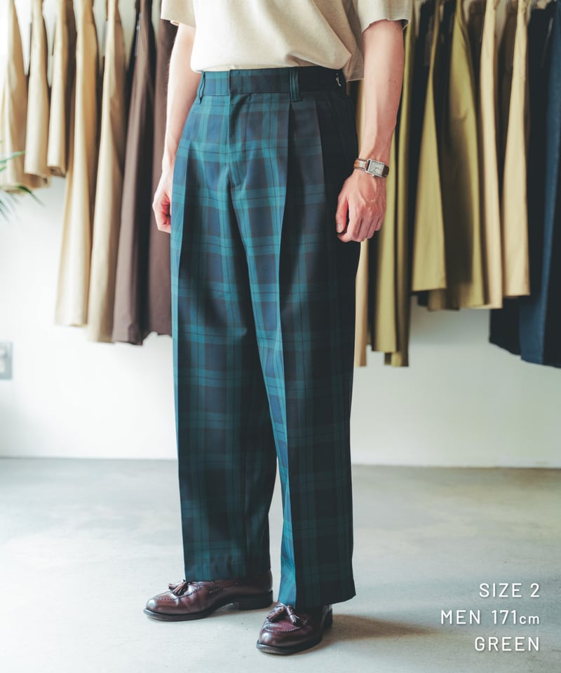 UNFOLK 　2tuck straight check pants　75 先行予約】#-75 W/P gabardine 2tuck straight check p