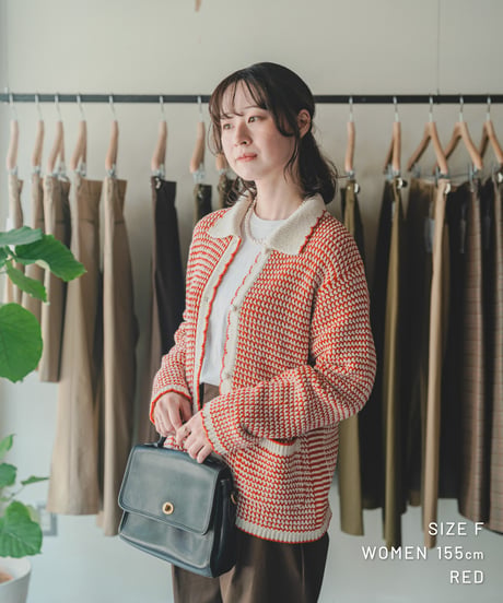 【先行予約】#-101 5G Twisted cable scallop knit cardigan (Red)