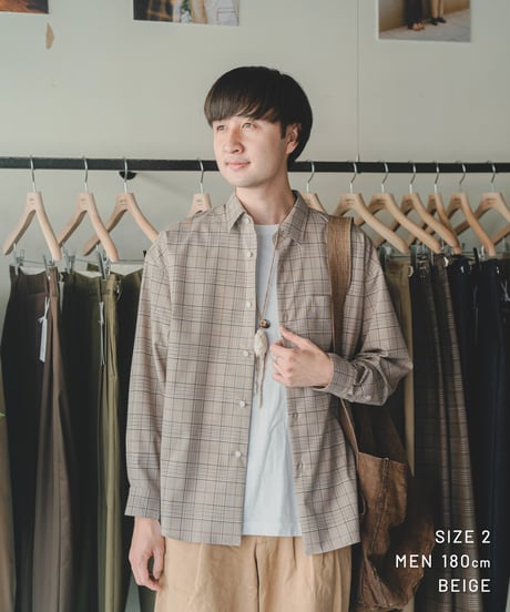 【先行予約】#-90 2way detachable collar wool mix check shirt (Navy)