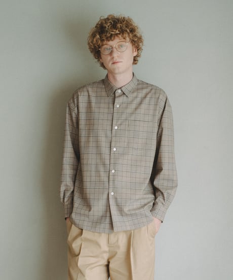 【先行予約】#-90 2way detachable collar wool mix check shirt (Beige)