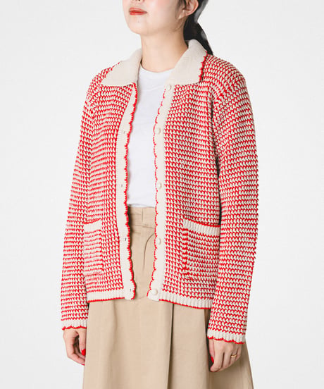 【先行予約】#-101 5G Twisted cable scallop knit cardigan (Red)