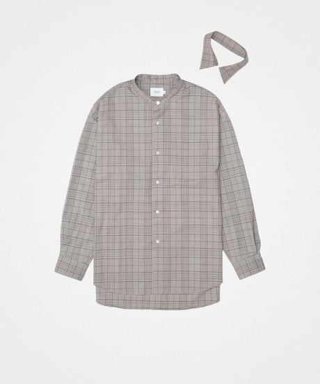 【先行予約】#-90 2way detachable collar wool mix check shirt (Beige)