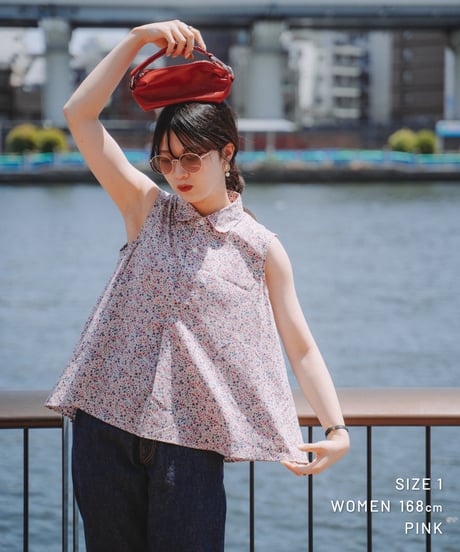 #-87 2way detachable collar liberty print sleeveless shirt (Pink)