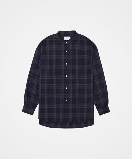 【先行予約】#-90 2way detachable collar wool mix check shirt (Navy)