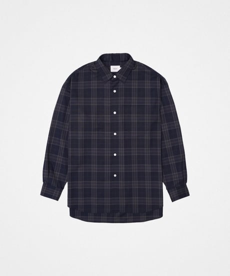 【先行予約】#-90 2way detachable collar wool mix check shirt (Navy)