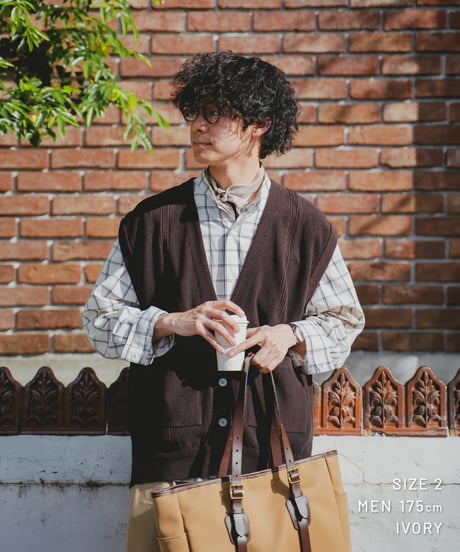 【先行予約】#-42 2way detachable collar windowpane check shirt (Ivory)