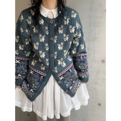 〈vintage〉made in UK / animal pattern cardigan