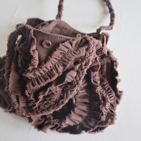 cotton linen shirring  bag (chocolate)