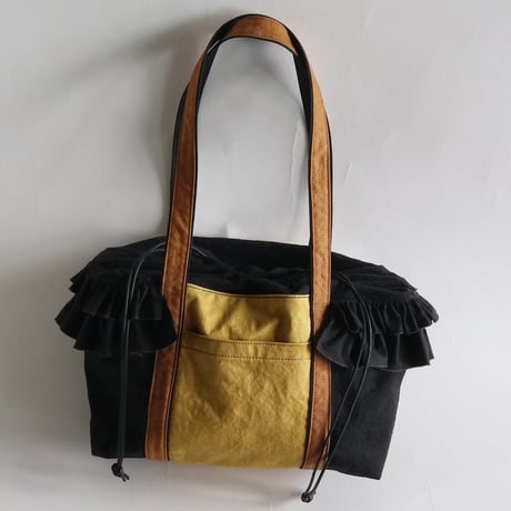 tricolor tote bag (black & mustard & kakisibu-iro)