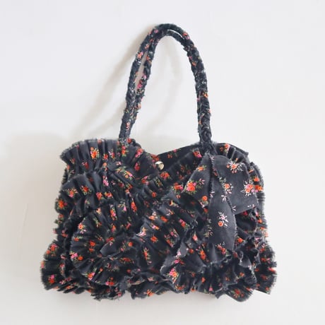 cotton linen shirring  bag (floral)