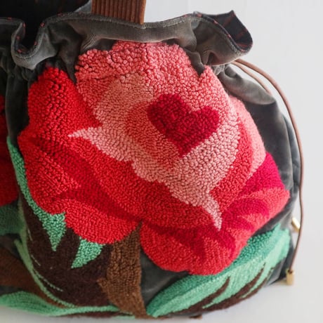 "upcycle" vintage punch needle embroidery bag