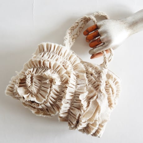 cotton linen shirring  bag (natural)