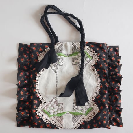 embroidery floral frill bag  (lily of the velley)
