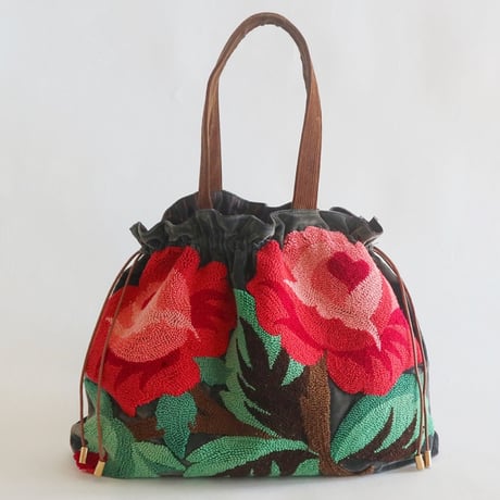 "upcycle" vintage punch needle embroidery bag