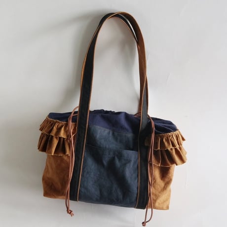 tricolor tote bag (kakisibu -iro & navy & black)