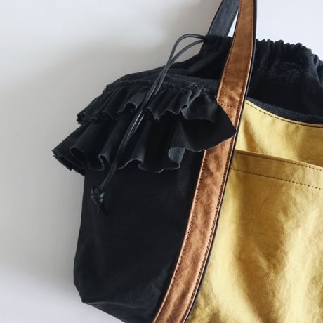 tricolor tote bag (black & mustard & kakisibu-iro)