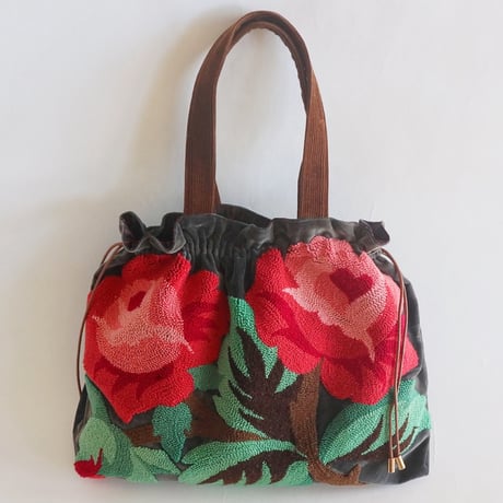 "upcycle" vintage punch needle embroidery bag