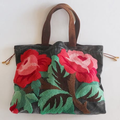 "upcycle" vintage punch needle embroidery bag