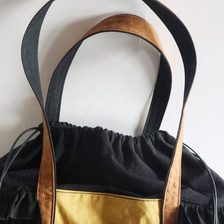 tricolor tote bag (black & mustard & kakisibu-iro)