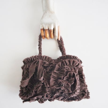 cotton linen shirring  bag (chocolate)