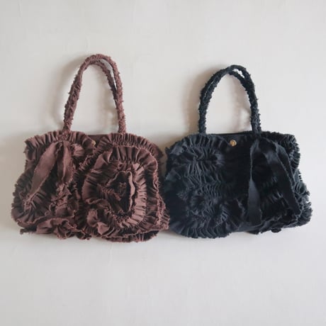cotton linen shirring  bag (black)