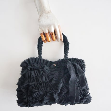 cotton linen shirring  bag (black)