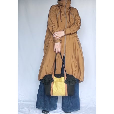 tricolor tote bag (black & mustard & kakisibu-iro)