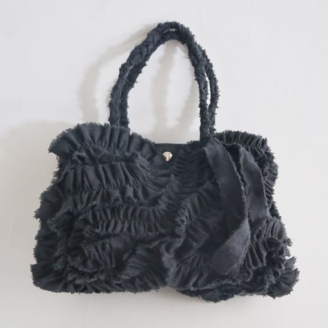 cotton linen shirring  bag (black)