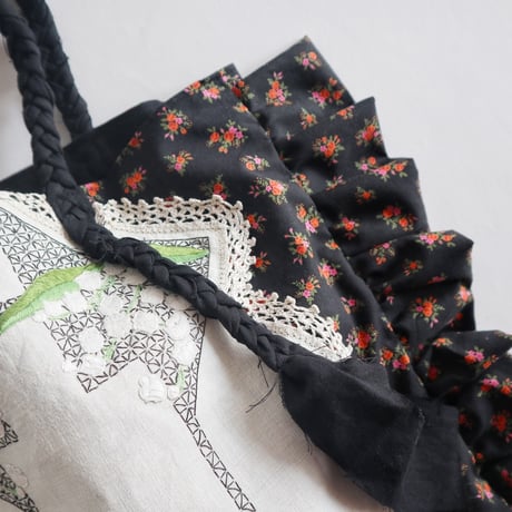 embroidery floral frill bag  (lily of the velley)