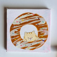 原画【ホワイトチョコドーナツとねこちゃん。(ミニイーゼル付き)】7.5㎝ canvas