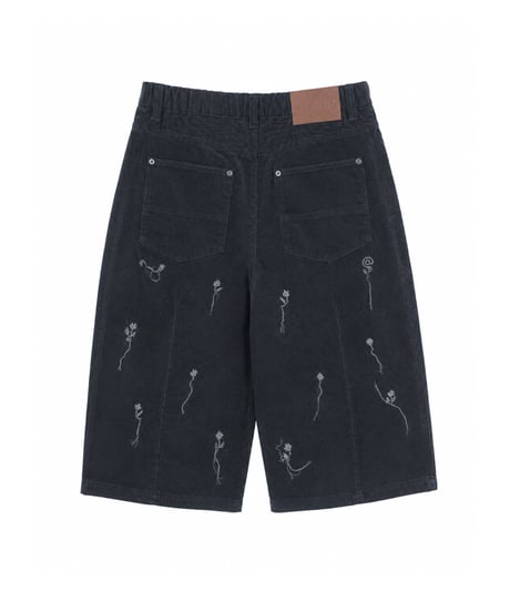 Flower Hand-Stitched Summer Corduroy BLACK