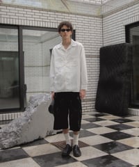 Vertical Wide Seersucker Open-Collar Shirt WHITE