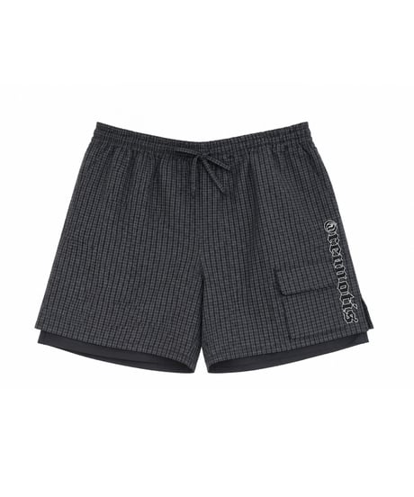 Water-Repellent Seersucker Check Layered Shorts BROWN