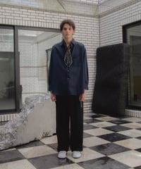 Wool-Linen Hand-Stitched Long Sleeve Shirt NAVY