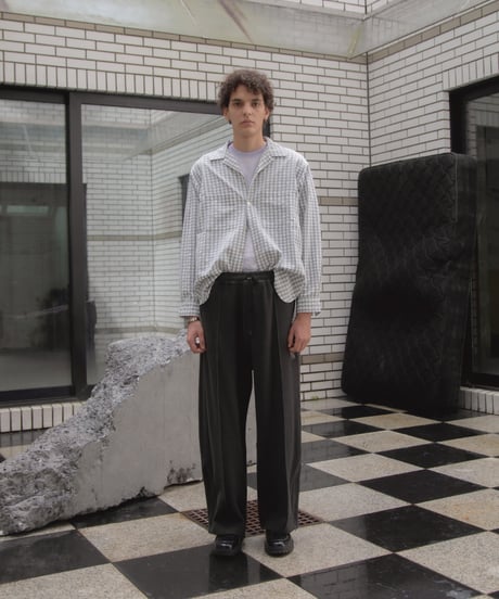 Rayon Shadow Check Hand-Stitched Long Sleeve Shirt GREY