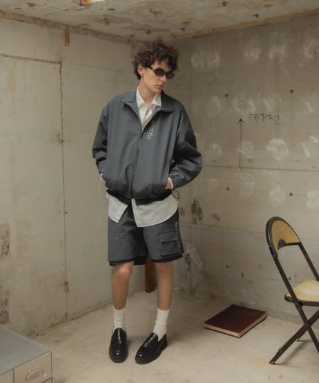 Water-Repellent Seersucker Check Layered Blouson BLACK