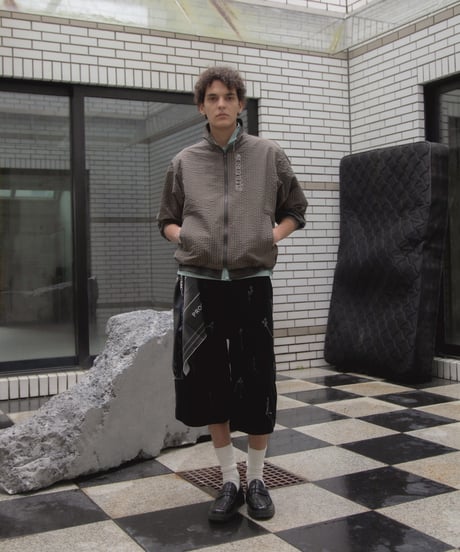 Water-Repellent Seersucker Check Layered Blouson BLACK