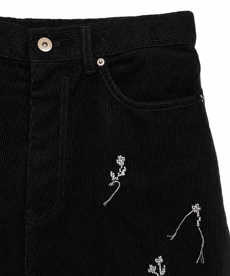 Flower Hand-Stitched Summer Corduroy BLACK