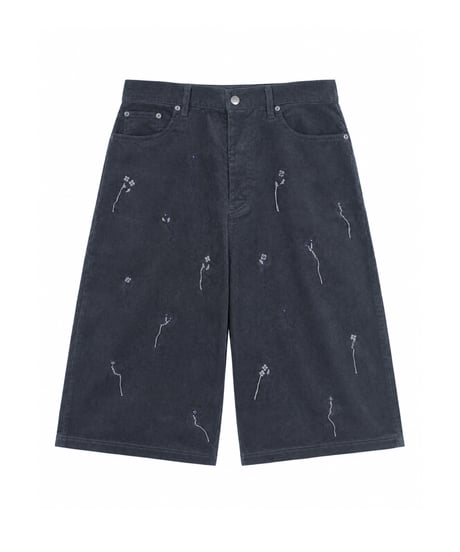 Flower Hand-Stitched Summer Corduroy BLACK