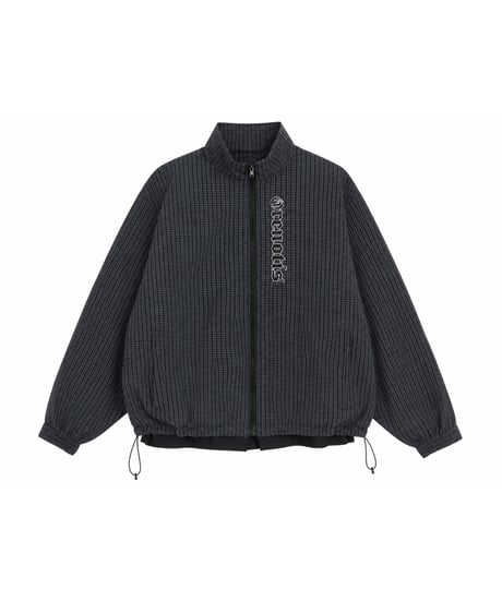 Water-Repellent Seersucker Check Layered Blouson BLACK