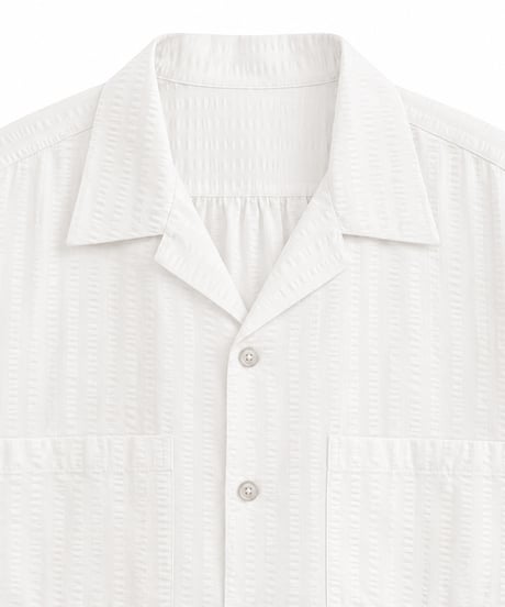 Vertical Wide Seersucker Open-Collar Shirt WHITE