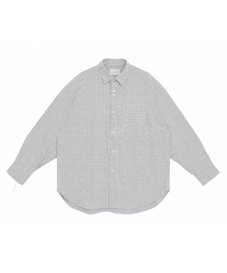 Rayon Shadow Check Hand-Stitched Long Sleeve Shirt GREY
