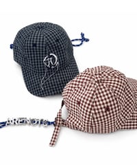 Hand-Stitched Logo Gingham Cap BLACK / BROWN