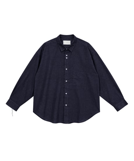 Wool-Linen Hand-Stitched Long Sleeve Shirt NAVY