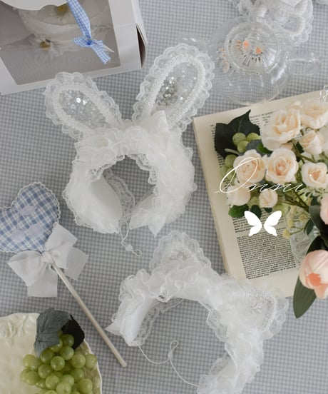 rabbit and cat headdress (White)