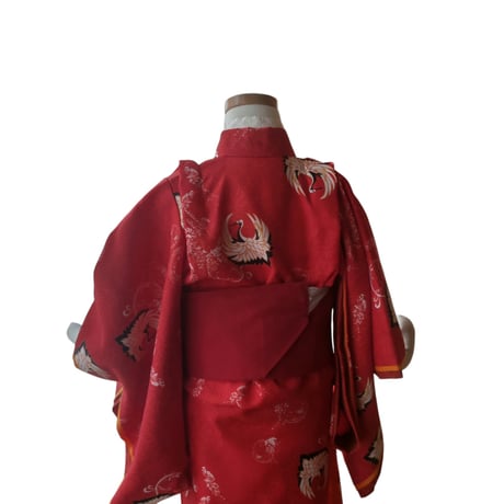 3歳　USED着物　赤鶴B　（着物単品　被布、帯は含まれません画像は参考です）